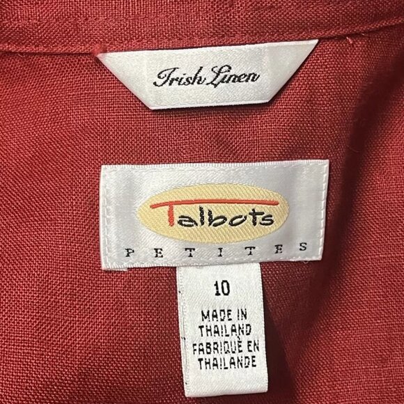 Talbots Irish Linen Maxi Dress 10 P Petites Red Button Front Collar Lined - Picture 7 of 9